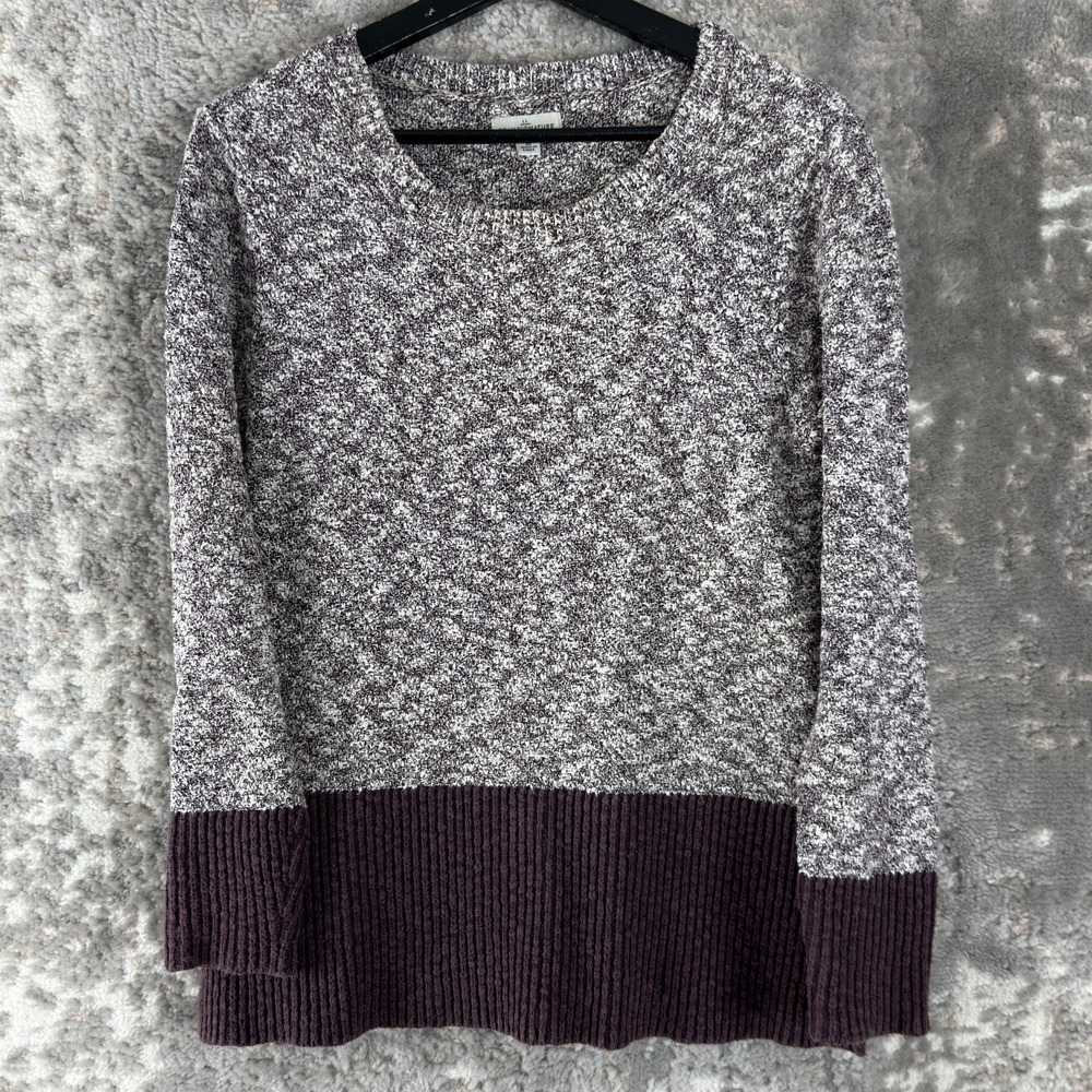 LL Bean Size M Signature Linen Blend Casual Sweater White‎ Purple Long Sleeve